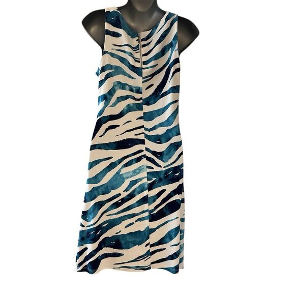 Tommy Bahama Petites Blue Zanzebra Sheath Dress Knee Length PS - Picture 3 of 7